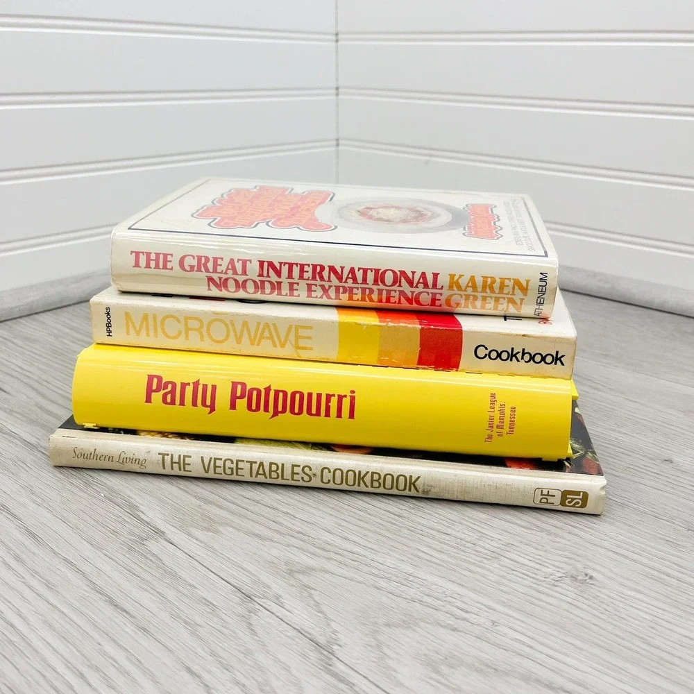 Vintage Stack of Cookbooks‎ - Retro Books for Decoration - Yellow Stacking Books